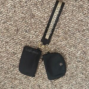 Lululemon Black Key Pouch Duo with Gold Wordmark Logo Strap
